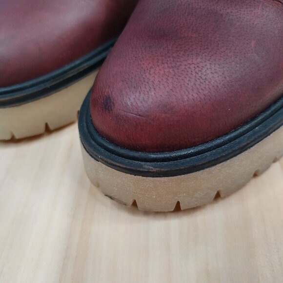 FREE PEOPLE Cheslea Cherry Chocolate Leather Lug Ankle Boots Women EU39 / US8.5 - Picture 5 of 16